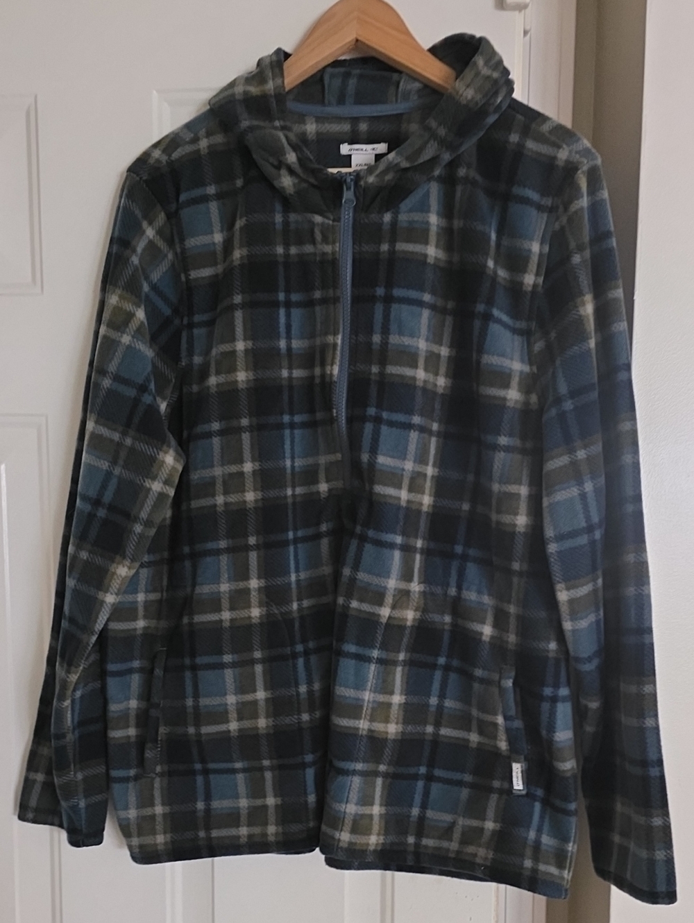 NWOT Womens O'Neill Dark Blue Plaid Half-Zip Fleece Hoodie